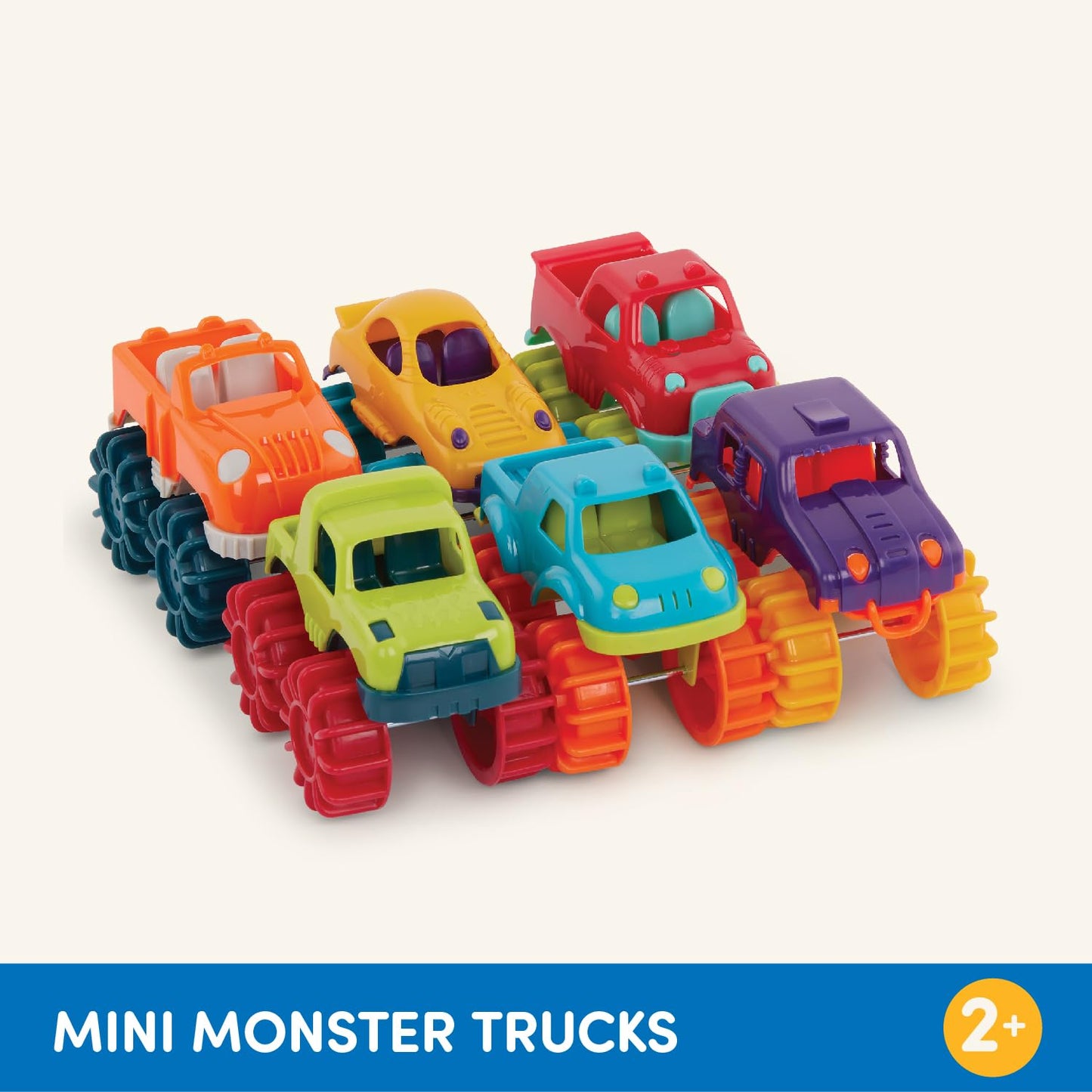 Battat - Plastic Toy Cars - 6 Pack & Storage Bag - Colorful Toddler Trucks - Easy To Clean - 2+ Years - Mini Monster Trucks