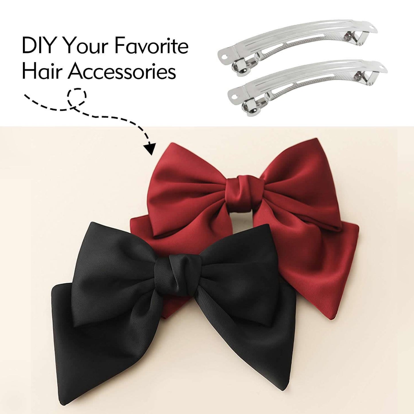 Lawie 50 Pack 4 Inch Large Silver Blank Rectangle Metal French Barrette 10cm Hair Clips DIY Crafts Plain Barrettes for Bows Thick Hair Snap Clips