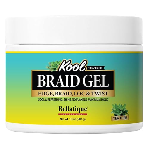 BELLATIQUE KOOL Braiding Gel Maximum Hold for LOC & Twist - No Flaking, No Whitening, Fast Drying, High Shine, Cool & Refreshing, Long Lasting Hold