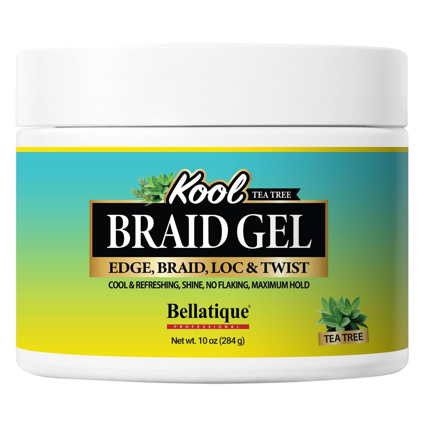 BELLATIQUE KOOL Braiding Gel Maximum Hold for LOC & Twist - No Flaking, No Whitening, Fast Drying, High Shine, Cool & Refreshing, Long Lasting Hold