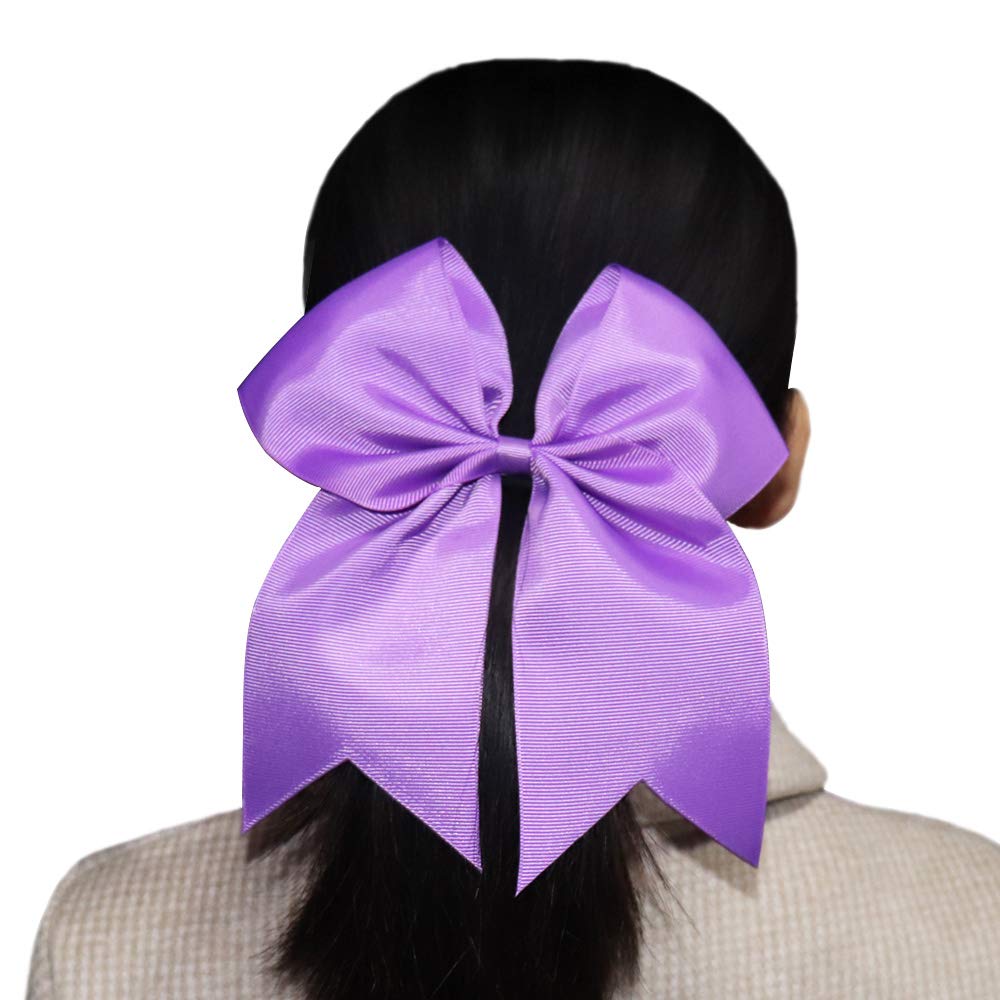 16PCS 8" Large Cheer Hair Bows Ponytail Holder Elastic Band Handmade for Cheerleading Teen Girls College Sports (Purple, 1 Count (Pack of 16))
