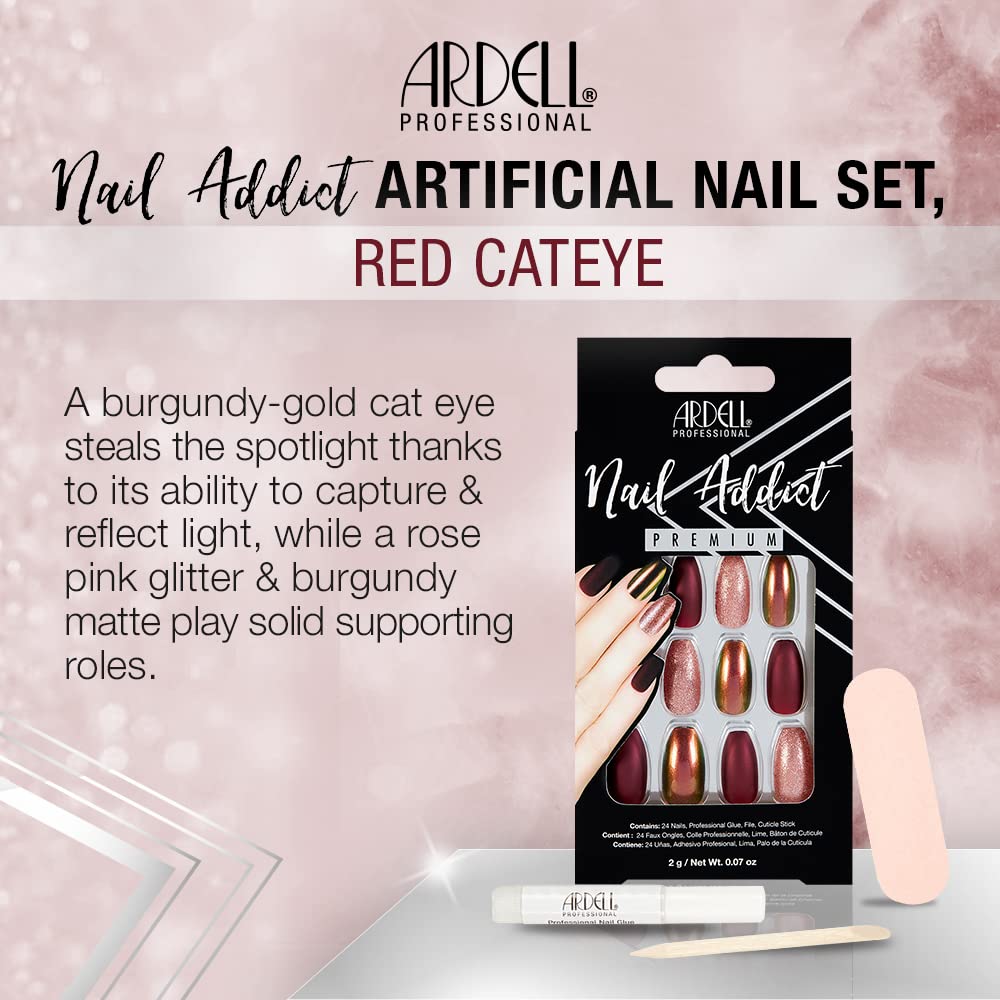 Ardell Nail Addict Premium Press On Nails - Long Coffin Fake Nails, Iridescent and Pink Accents, 24-Pc Diy Nail Extensions with Glue, Cuticle Stick Beauty & Personal Care Ardell