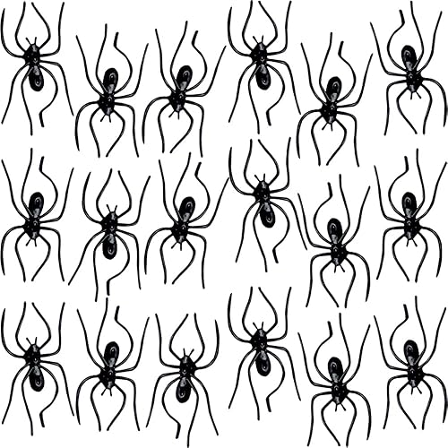 Clip On Realistic Black Plastic Spiders - 1.75" x 1" (Pack of 24) - Perfect for Party Decor & Halloween Pranks, Creepy Crawly Fun