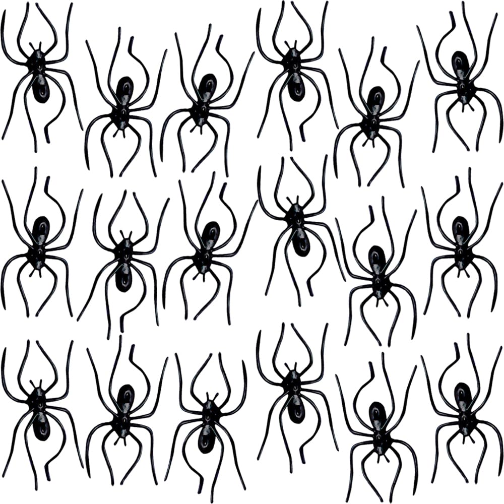 Clip On Realistic Black Plastic Spiders - 1.75" x 1" (Pack of 24) - Perfect for Party Decor & Halloween Pranks, Creepy Crawly Fun