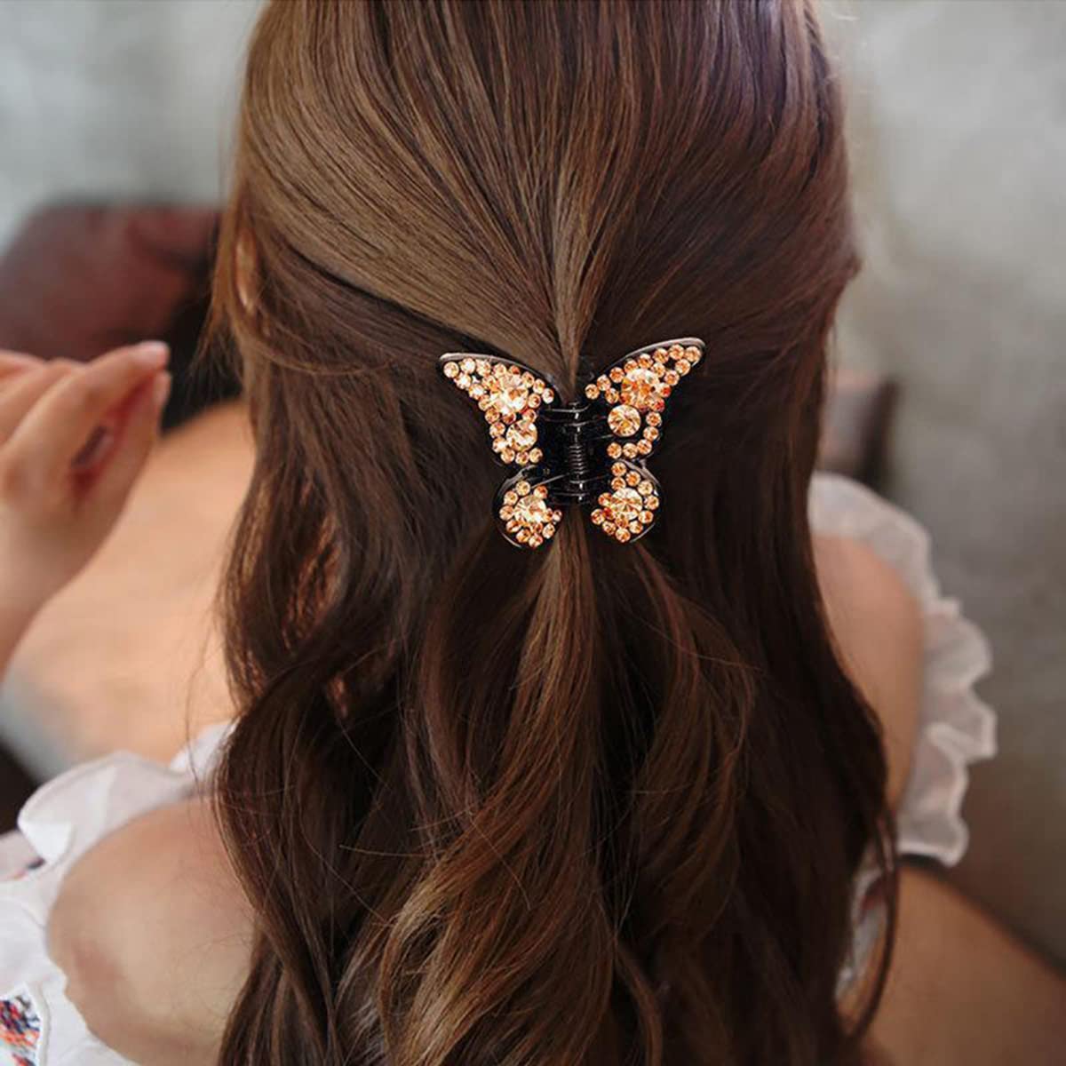 Yusier 4PCS Butterfly Rhinestone Claw Clips Elegant Rhinestone Hair Accessories for Women Black Butterfly Hair Clip Crystal Rhinestone Decorative Hair