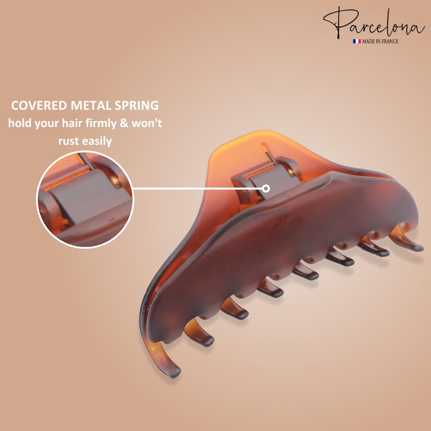 Parcelona French Skinny Boss Medium Dark Brown Shell Matte Finish Covered Spring Jaw Hair Claw Clip Clutcher Clamp - 3.5 Inches