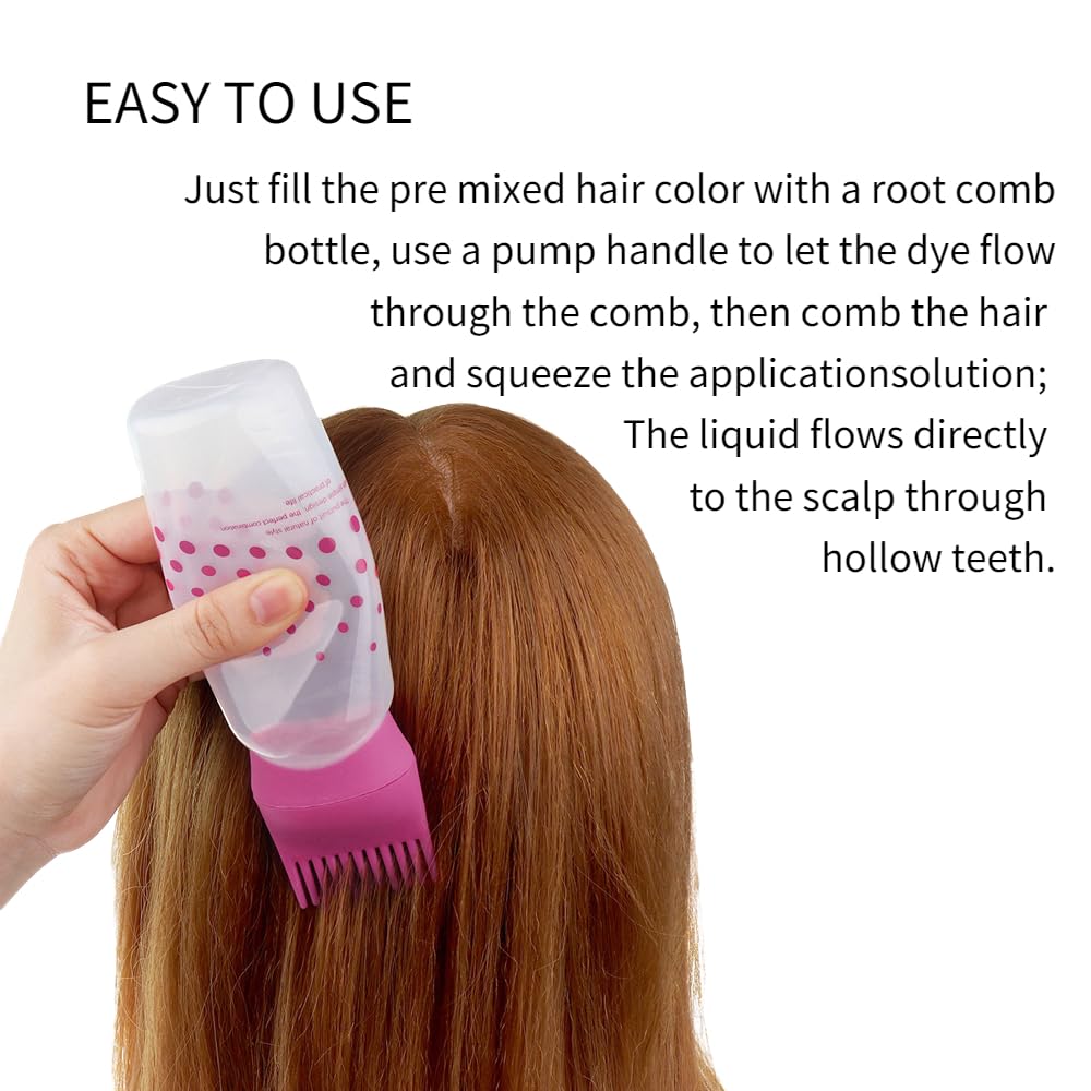 Antilog Root Comb Applicator Bottle with Graduated Scale and Brush for Salon Hair Coloring, Hair Dying (rose red, 170ml)