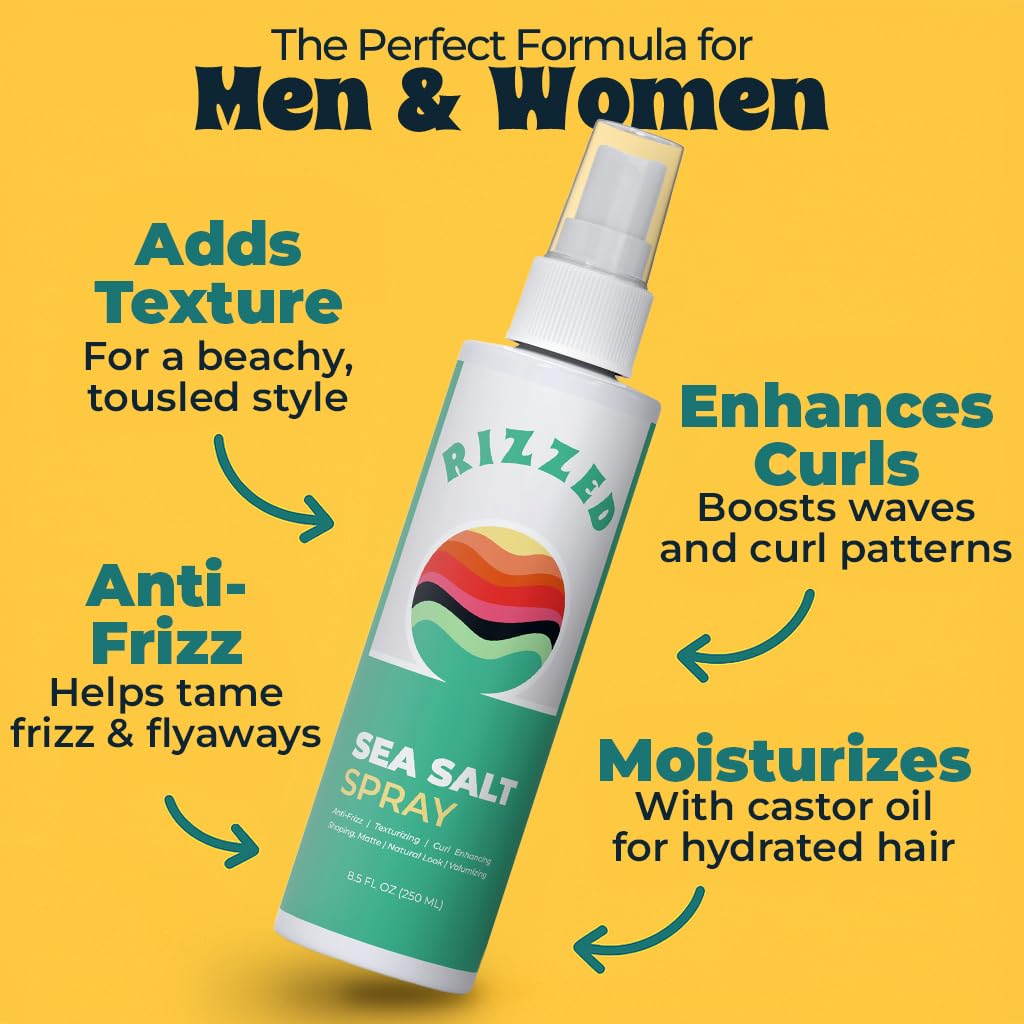 Rizzed™ Sea Salt Spray for Hair Men - Texturizing Spray with Castor Oil & Naturally Sourced Ocean Salts - Texture Sea Salt Sprays for Men - Surf