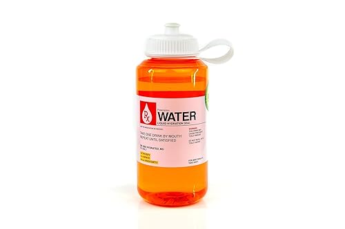 Prescription Water 32 Oz Plastic Water Bottle With Lid - Wide-Mouth, BPA-Free Novelty Hydroflask - Fun, Unique Orange Medicine Bottle With Screwtop