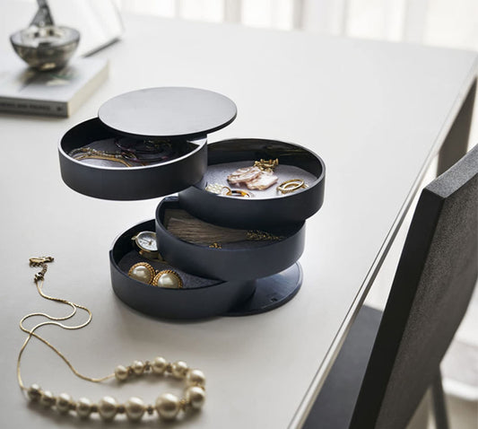 Maxbei Jewelry Organizer Case 360 Degree Round Rotating Jewelry Storage Box Necklace Bracelet Ring Earring Display Tray Holder