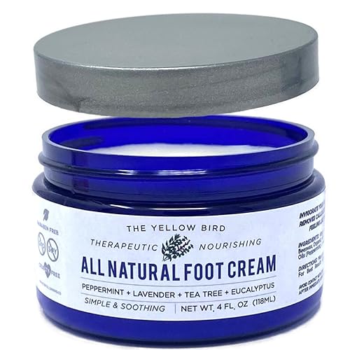 Yellow Bird Natural Tea Tree Foot Cream & Organic Foot Balm for Dry, Cracked Feet & Heels - Peppermint Moisturizer for Athlete’s Foot Relief