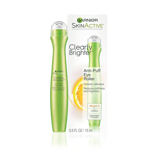 Garnier Clearly Brighter Anti-Puff Eye Roller, Dark Circles Under Eye Treatment with Caffeine and Vitamin C, 0.5 Fl Oz (15mL), 1 Count (Packaging May