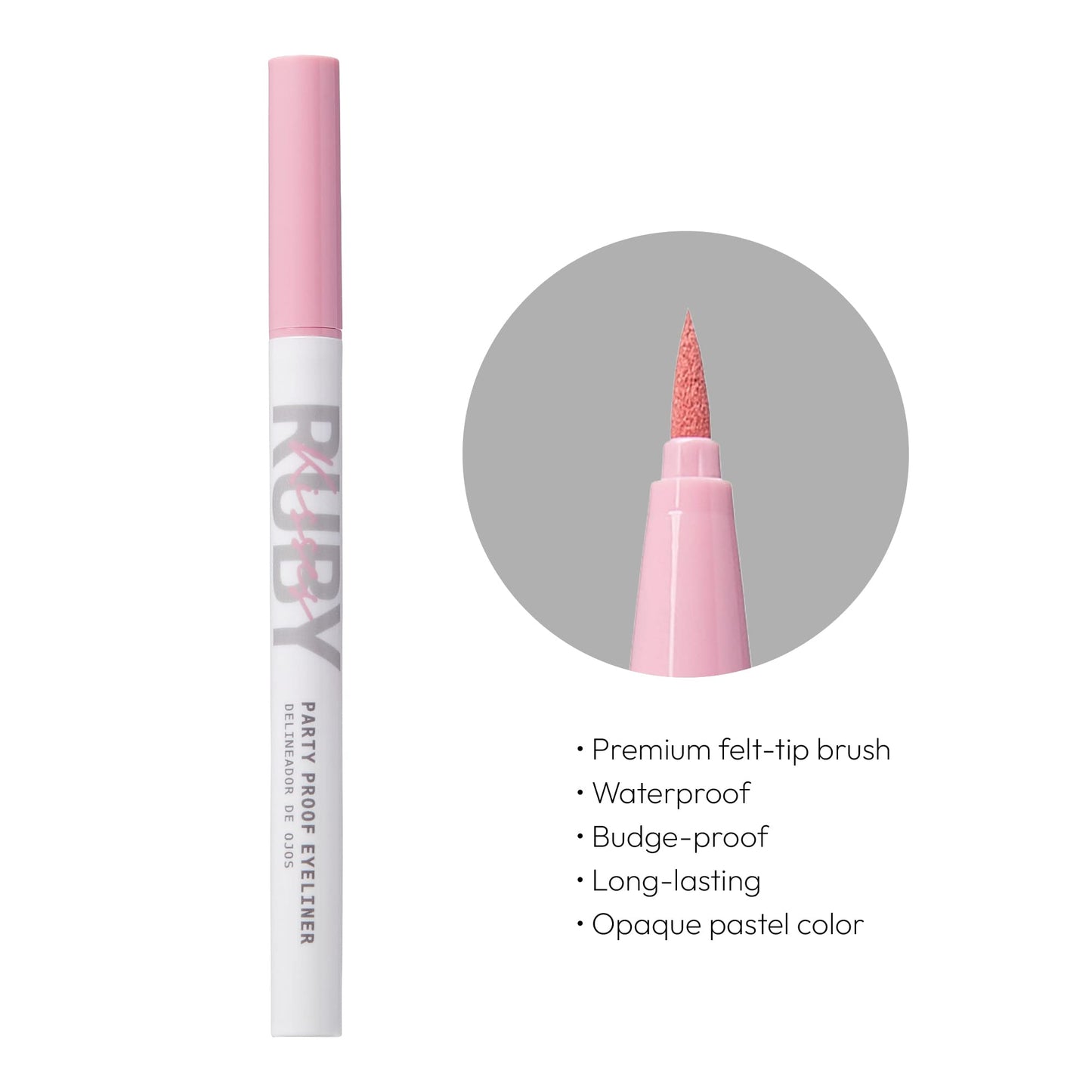 Ruby Kisses Party Proof Eyeliner, Pastel Colors Premium Felt-tip Waterproof Long-lasting Eyeliner (Pink Smoothie)