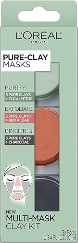 L'Oréal Paris Skincare Pure-Clay Face Mask Trial Size Set, Includes 3 Different Face Masks Made With Charcoal, Red Algae and Eucalyptus, Set