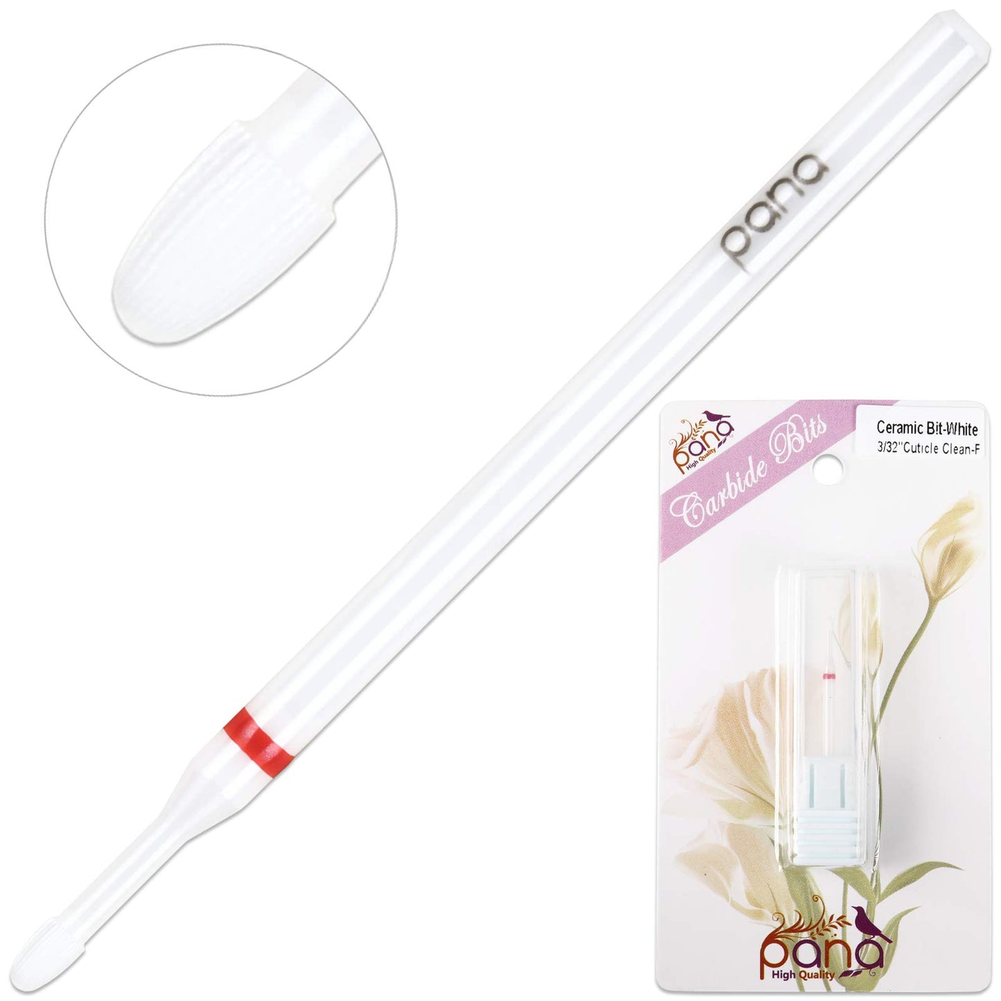 PANA 3/32" Cuticle Clean White Ceramic Nail Carbide Bit (Grit: Fine - F)