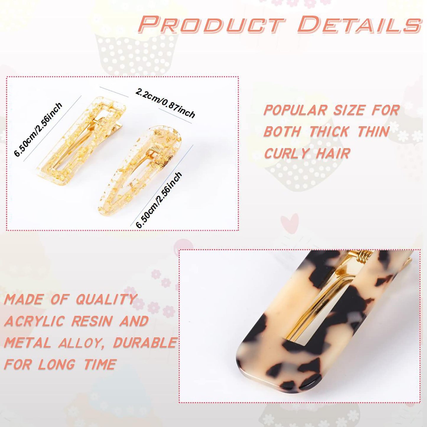 Doromy 12 Packs Acrylic Resin Hair Clips Set Hollow Geometric Alligator Hair Clip Hair Pins Cute Hair Barrettes Bobby Pins Sweet Headwear Hair