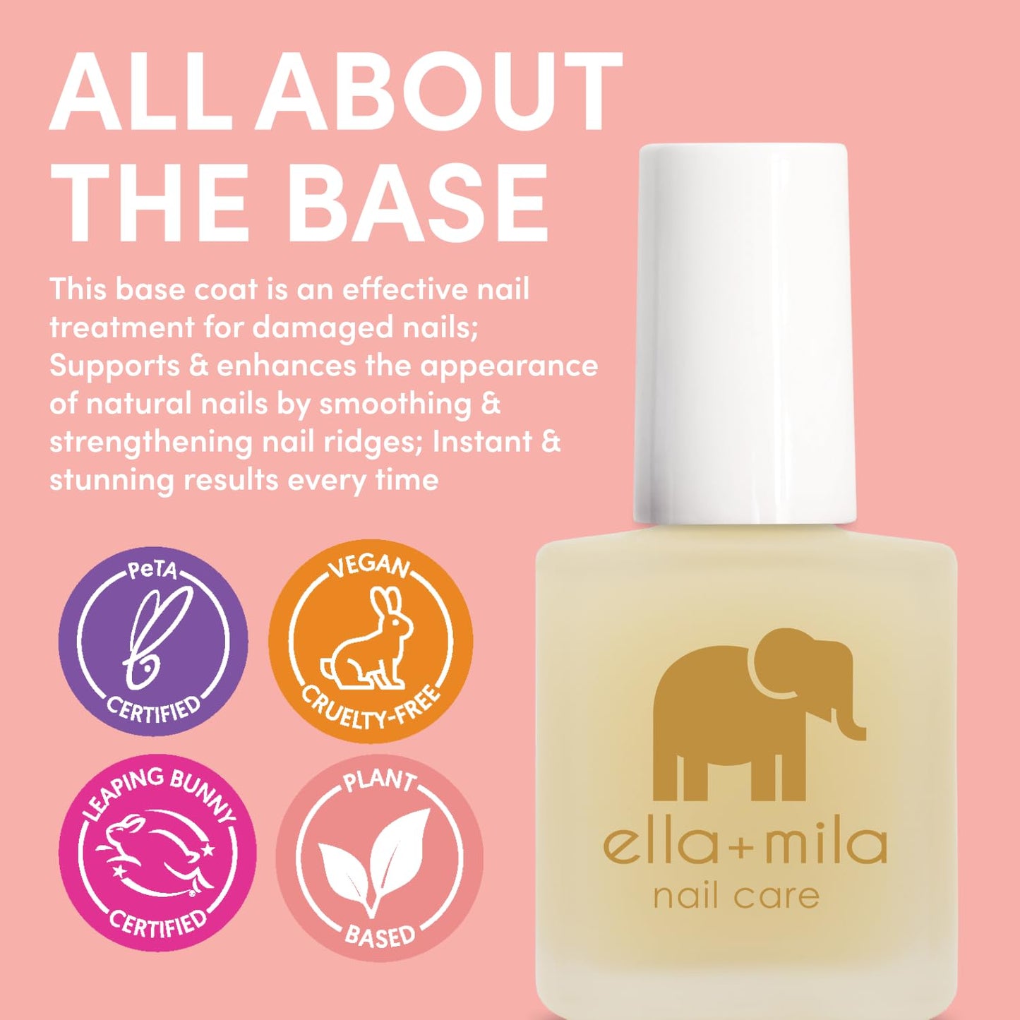 ella+mila Ridge Filler Base Coat Nail Polish - Smoothing Nail Treatment and Long-lasting Ridge Filler - Nourishing Clear Polish for Natural
