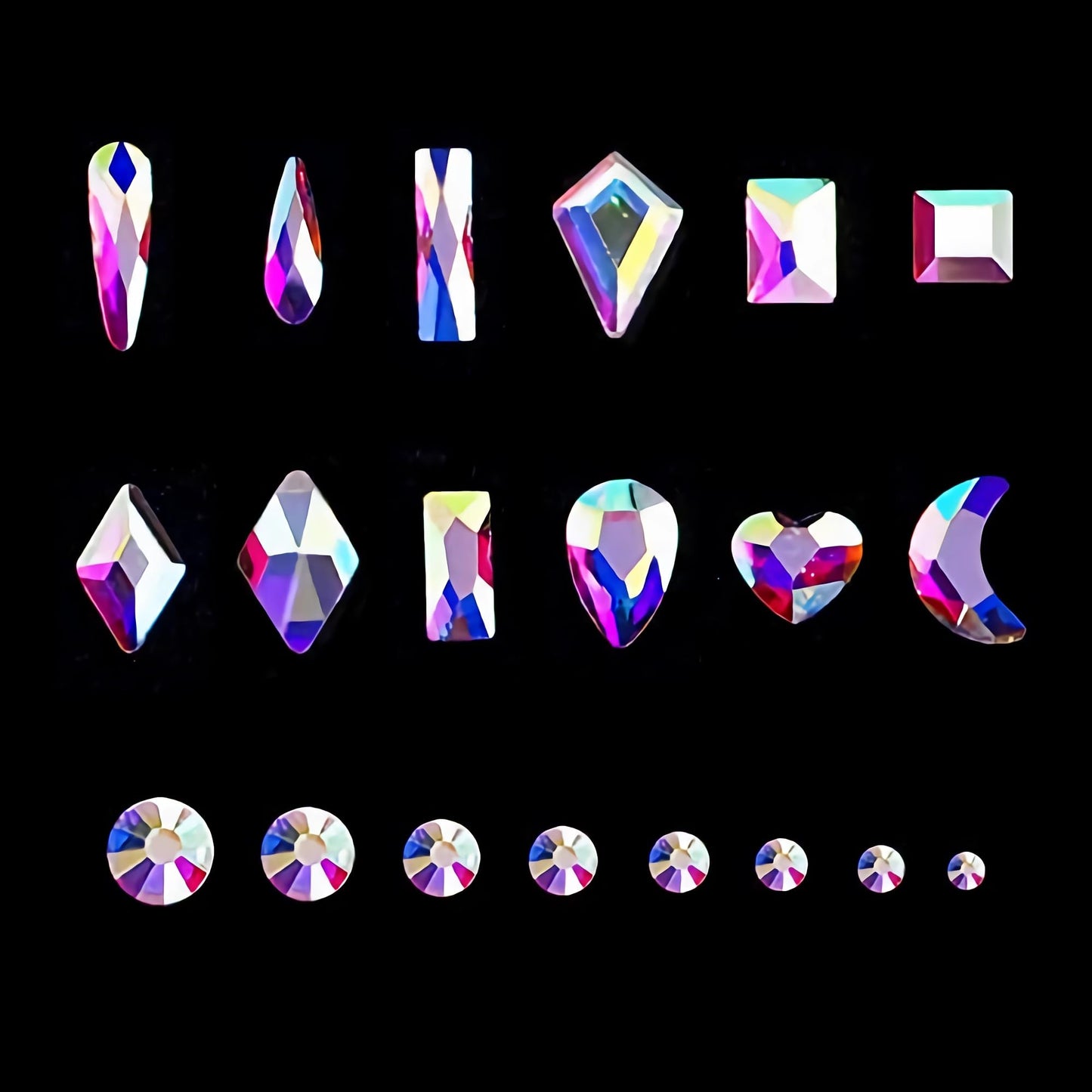 Yzzseven 12 Types of 600 Crystal AB Diamonds + 2500 Flat Rhinestones Mix 20 Styles Flatback DIY Crafts Rhinestone Crystals 3D Ornaments Flat Back