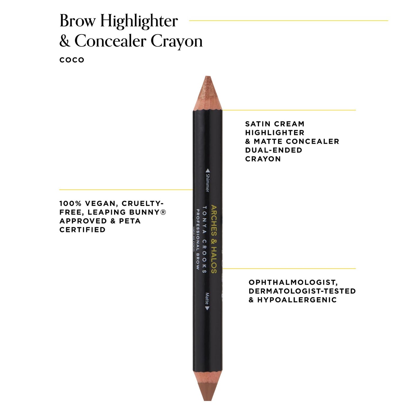 Arches & Halos Brow Highlighting and Concealer Crayon - Coco - Shaping and Shimmer Eyebrow Stick and Highlighter Duo - Soft, Ultra Creamy Formula