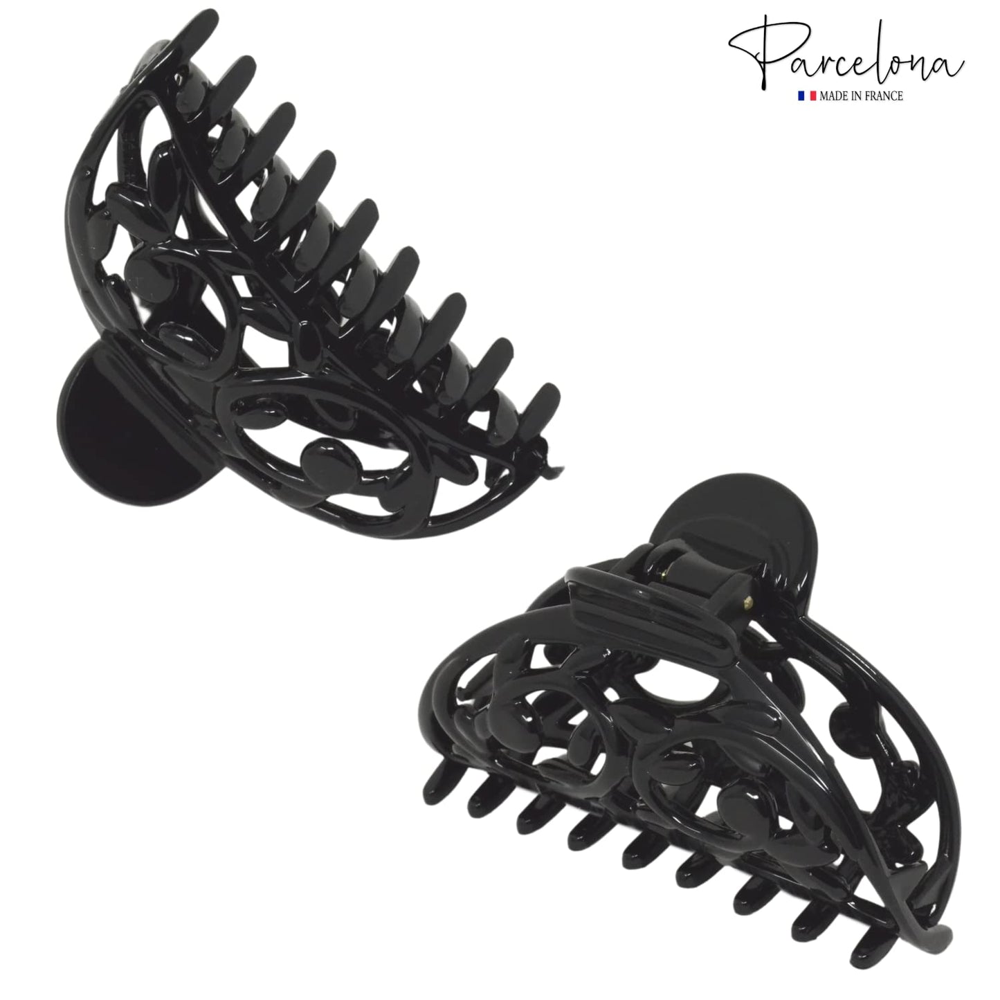 Parcelona French Jardin Black Medium Covered Spring Celluloid Jaw Hair Claw Clip Clamp Clutcher