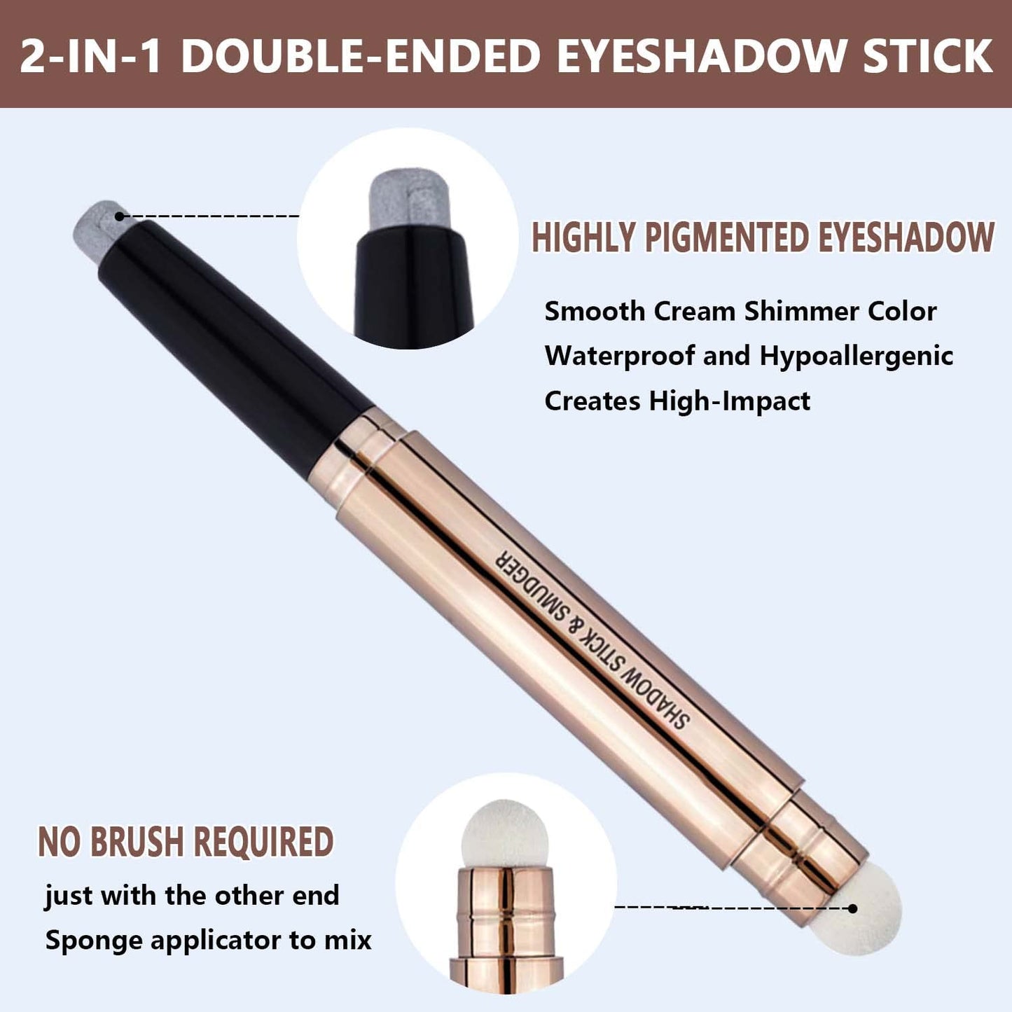 Silver Smokey Grey Gray Eyeshadow Stick, Cream Smooth Single Shimmer Eyeshadow Pencil, Hypoallergenic Waterproof Long Lasting Multi-Dimensional Eye