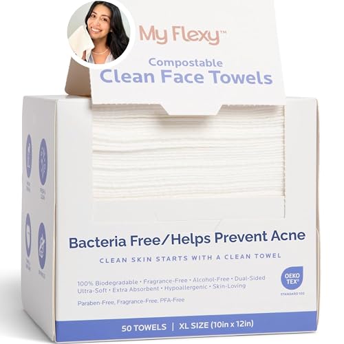 Disposable Biodegradable Face Towels XL for Skin Care & Makeup Remover Dry Wipes, Clean Facial Towel, Hypoallerganic Wash Cloth, Clean Face Towels
