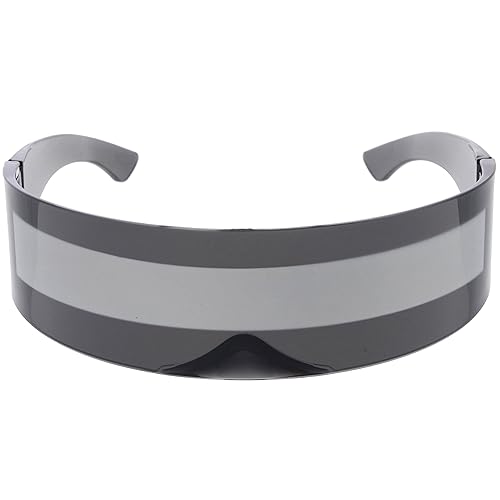 zeroUV - 80s Futuristic Cyclops Cyberpunk Visor Sunglasses with Semi Translucent Mirrored Lens (Smoke/Silver)