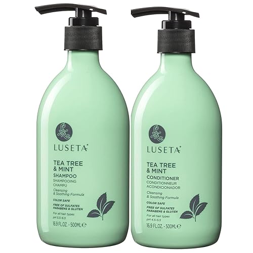 Luseta Clarifying Shampoo and Conditioner Set for Dry Scalp - Tea Tree Mint with Peppermint & Lavender Oil, Helps Refresh Scalp & Reduce Visible