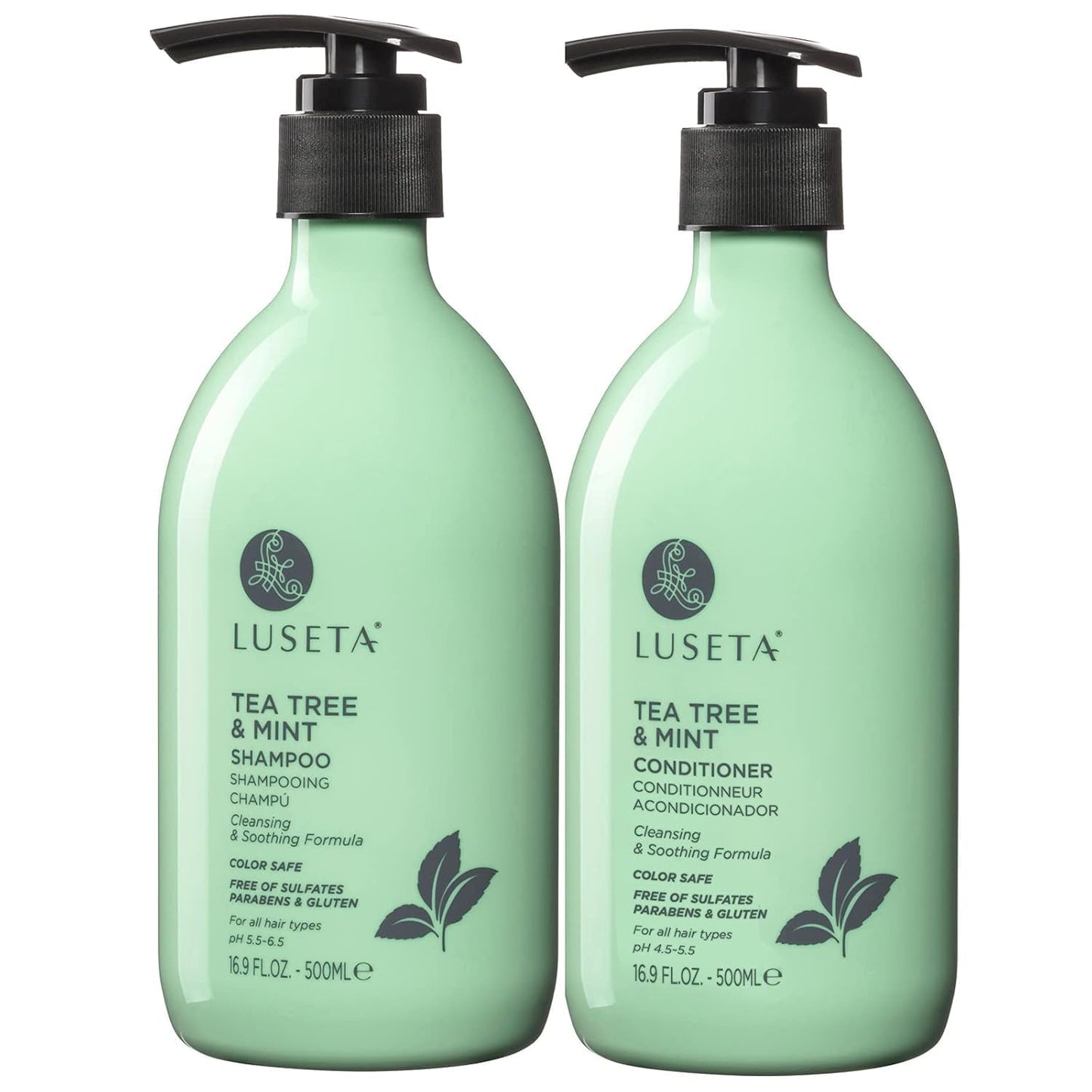 Luseta Clarifying Shampoo and Conditioner Set for Dry Scalp - Tea Tree Mint with Peppermint & Lavender Oil, Helps Refresh Scalp & Reduce Visible
