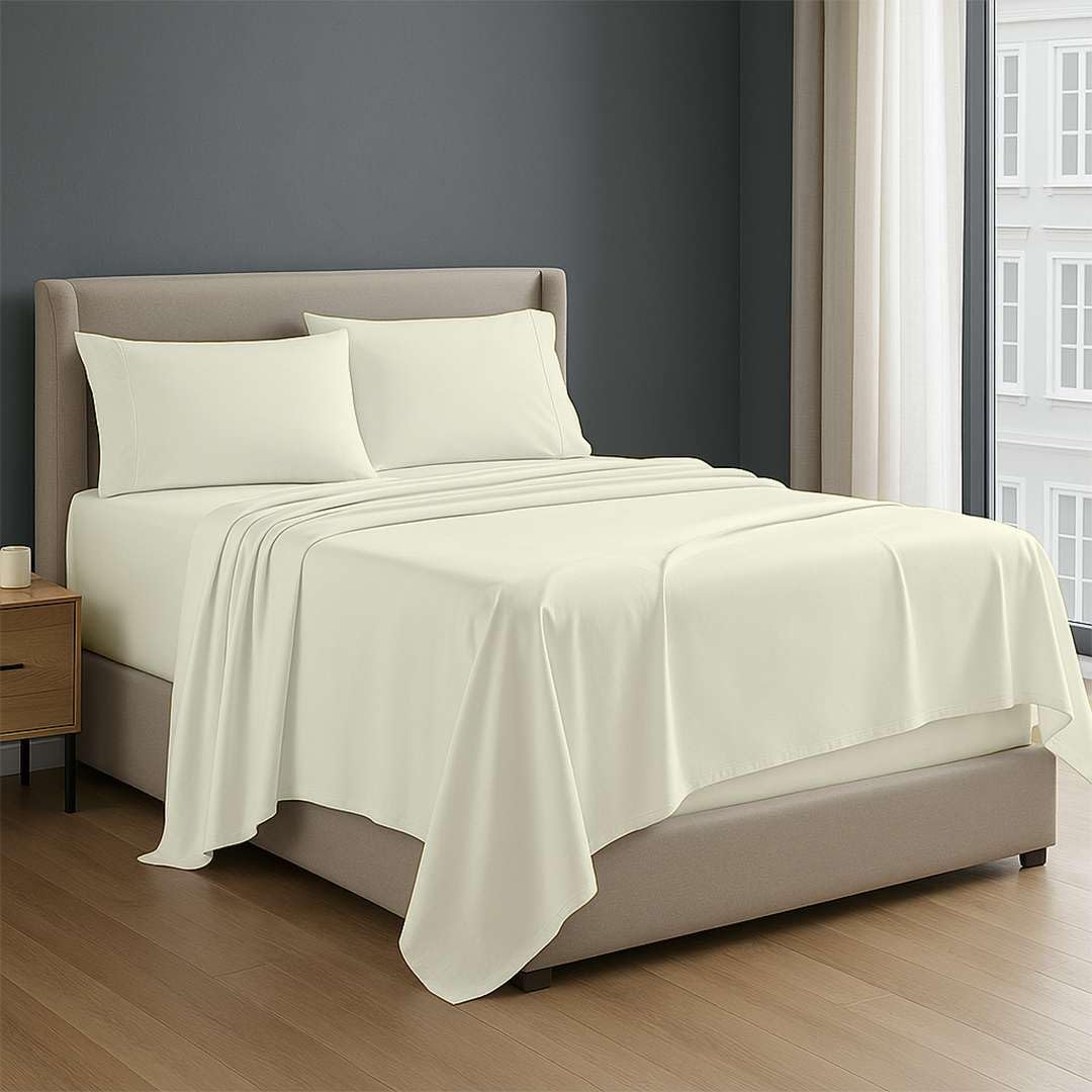 4 Piece Premium Sheet Set Cotton Full, 100% Egyptian Cotton, 12 Inch Deep Pocket of Cotton Sheets, Ivory Solid