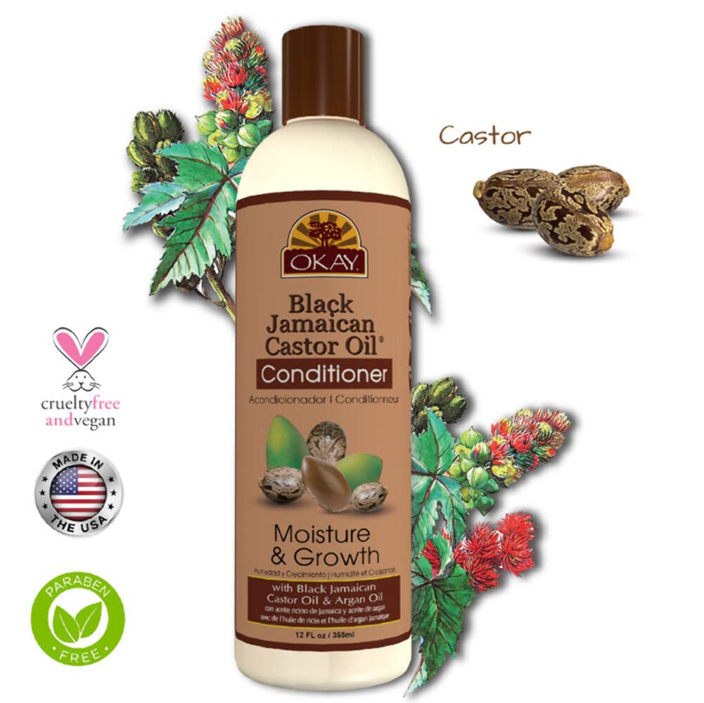 OKAY Black Jamaican Castor Oil Conditioner - Jamaican Black Castor Oil Conditioner for Women and Men with Argan and Shea Butter for Damaged Hair
