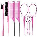 ZVOREI 8Pcs Hair Brushes Set with 4Pcs Topsy Hair Tail Tools 1Pcs Bristle Teasing Hair Brush 1Pcs Edge Control Brush 2Pcs Metal Pin Rat Tail Combs
