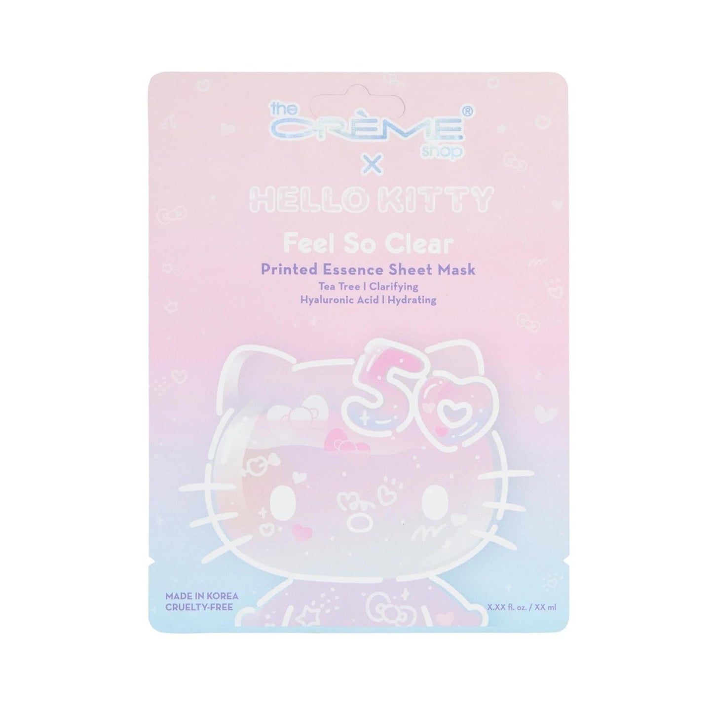 The Crème Shop x Hello Kitty Feel So Clear Printed Essence Sheet Mask, Clarifying and Hydrating Face Mask with Tea Tree and Hyaluronic Acid - 50th