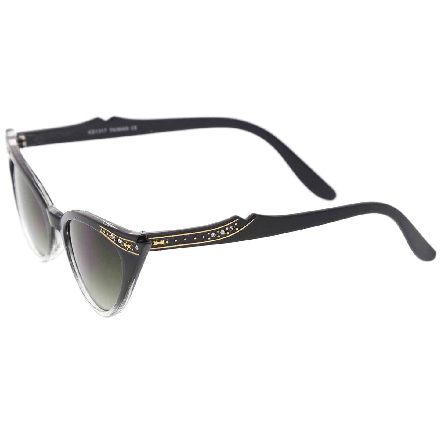 zeroUV Women's Retro Rhinestone Embellished Oval Lens Cat Eye Sunglasses 51mm (Black Fade/Lavender)