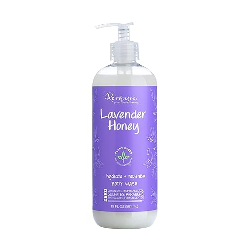 RENPURE Plant-Based Organic Natural Lavender Body Wash, Manuka Honey & Coconut Oil for Body - Sulfate Free, Moisturizing Shower Gel & Sensitive Skin