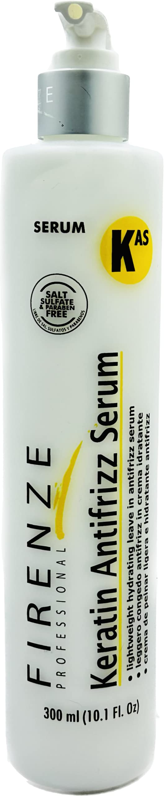 Firenze Professional Keratin (KAS) Hydrating Anti-Frizz Serum 300ml/10.1 fl oz - Smoothing & Shine Treatment for Dry or Frizzy Hair