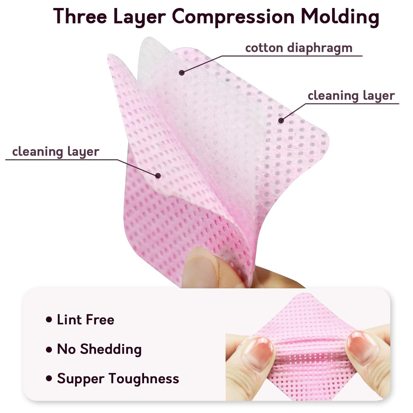 Bcowos Pink Lint Free Nail Wipes- 2000PCS Super Absorbent Nail Polish Remover Pads- Disposable Lint Free Wipes for Nail Polish Removal, lash