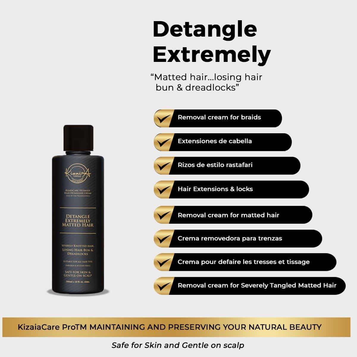 KizaiaCare Ultimate Matted Hair Detangler: Painless detangling solution for tangled, knotted, matted or dreadlocked hair. | Adults & Children Suitable