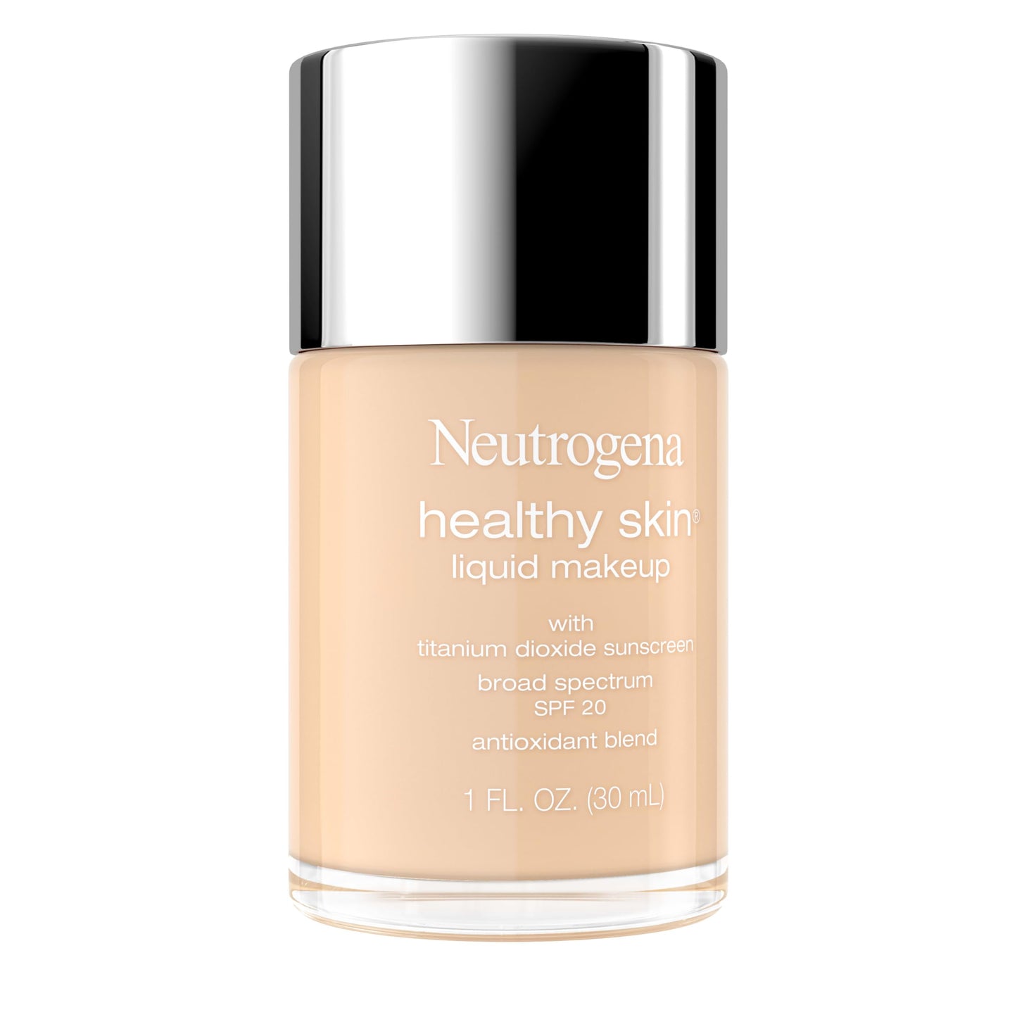 Neutrogena Healthy Skin Liquid Foundation Makeup Broad Spectrum SPF 20 Sunscreen, Medium Coverage, Vit B5, Antioxidants, All Day Wear, Ivory Beige