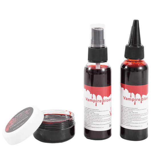 Vampire Blood Fake Blood Kit - Coagulated Gel, Spray & Dripping Liquid for Realistic Vampire Zombie SFX Makeup, Skin-Safe Washable Special Effects