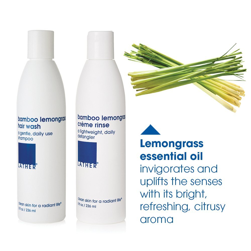 LATHER Bamboo Lemongrass Shampoo & Conditioner Set - Gentle Daily Moisturizing Shampoo & Hair Detangler Conditioner for All Hair Types - Lightweight