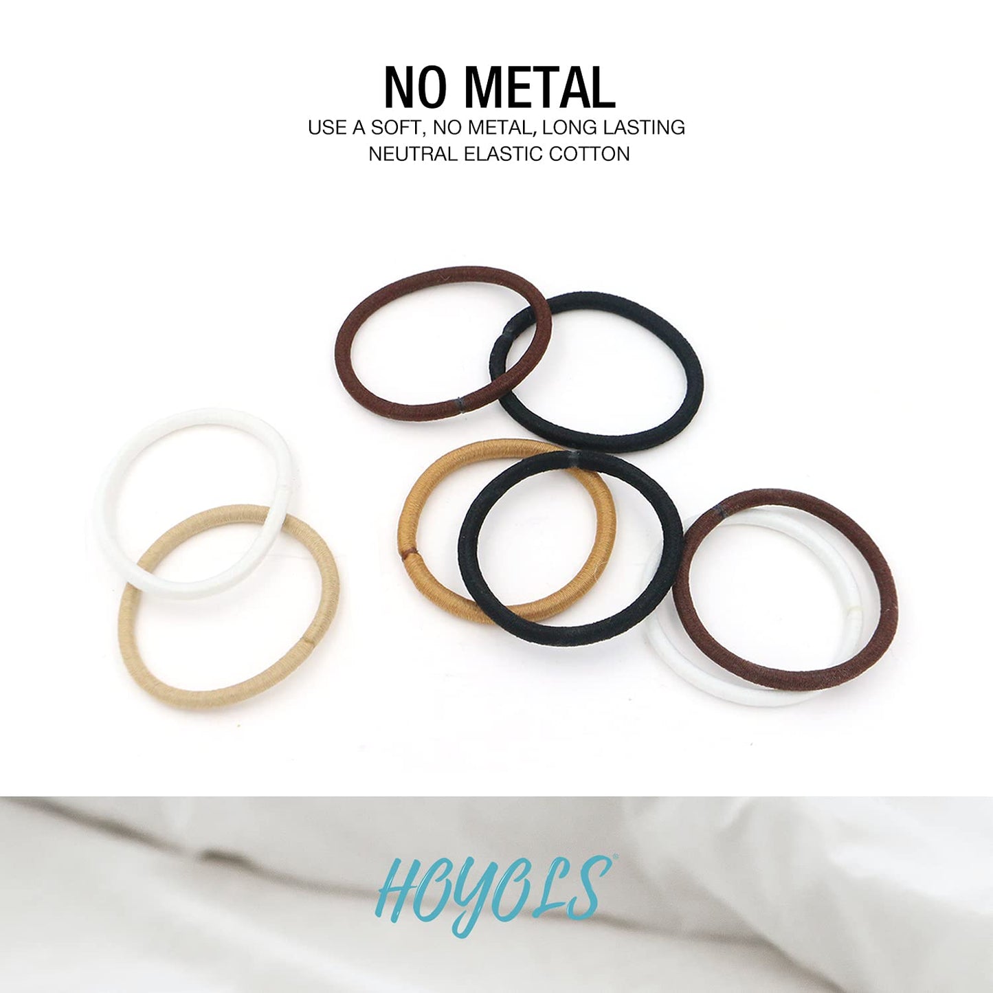 HOYOLS Ponytail Holders Hair Ties, No Metal Braided Bands Elastic Thick Tie for Women Thick Fine Curly Hair 50 Count 4mm 1/8 Inch Brown (Sparkling