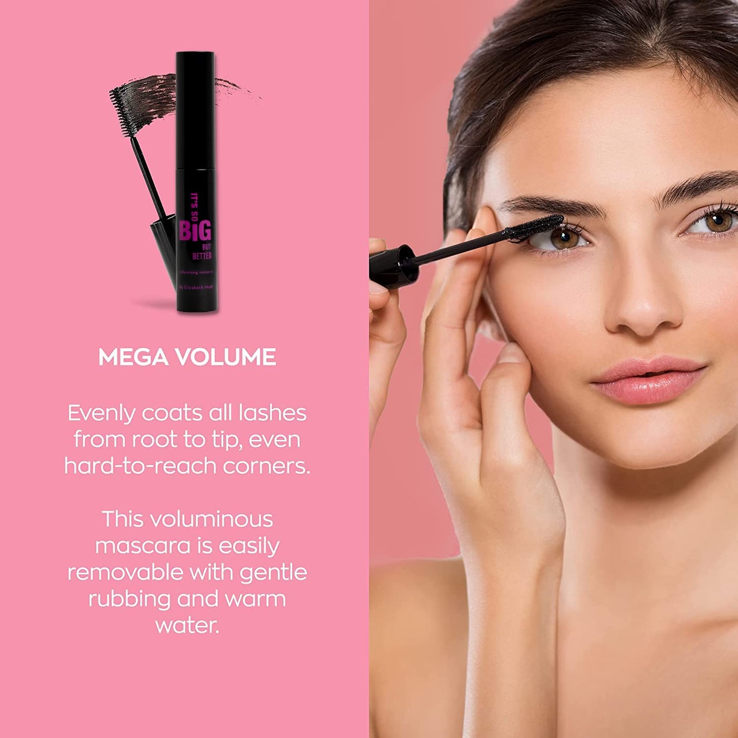 Elizabeth Mott Black Volumizing Mascara Set - Smudge-Proof, Water-Resistant, Lengthening Fiber Formula with Hourglass Wand - Cruelty-Free, Safe