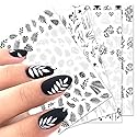 10 Sheets Black White Leaves Flowers Nail Stickers Decals,3D Self- Adhesive Retro Flower Vintage Vine Rose Flower Butterflies Nail Sticker for Women