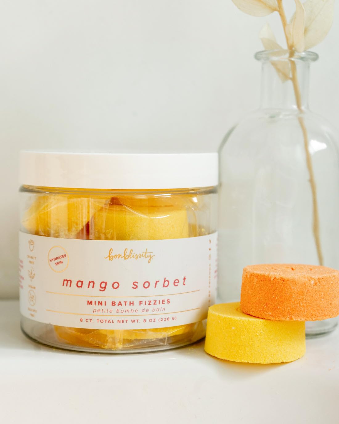 Bonblissity Mini Bath Bombs for Women, 8 pcs - Mango Sorbet Scented Fizzies, Multipurpose Moisturizing Bath Bomb, Shower Steamer, or Foot Soak, Home…