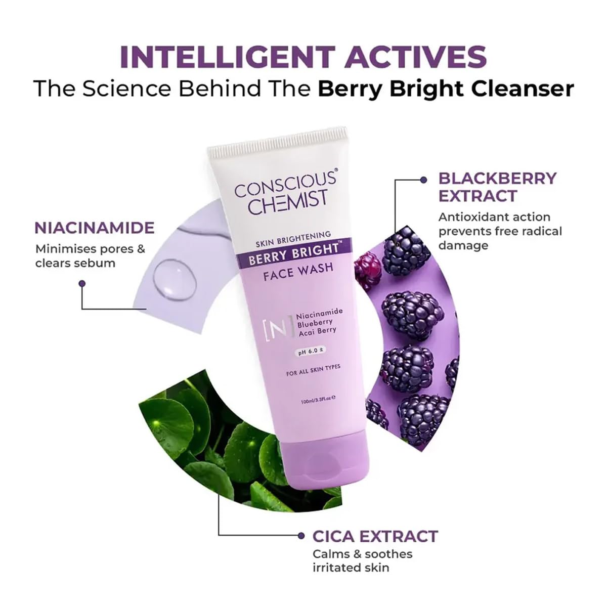 Conscious Chemist® Niacinamide Face Wash | 100ml | Pore Refining & Brightening Cleanser for Men & Women | With Blueberry & Açaí Berry Extracts | All