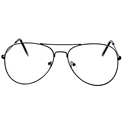 Aviator Clear Lens Black Metal Sunglasses Men's Women's Non-Prescription OWL