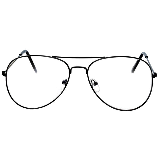 Aviator Clear Lens Black Metal Sunglasses Men's Women's Non-Prescription OWL