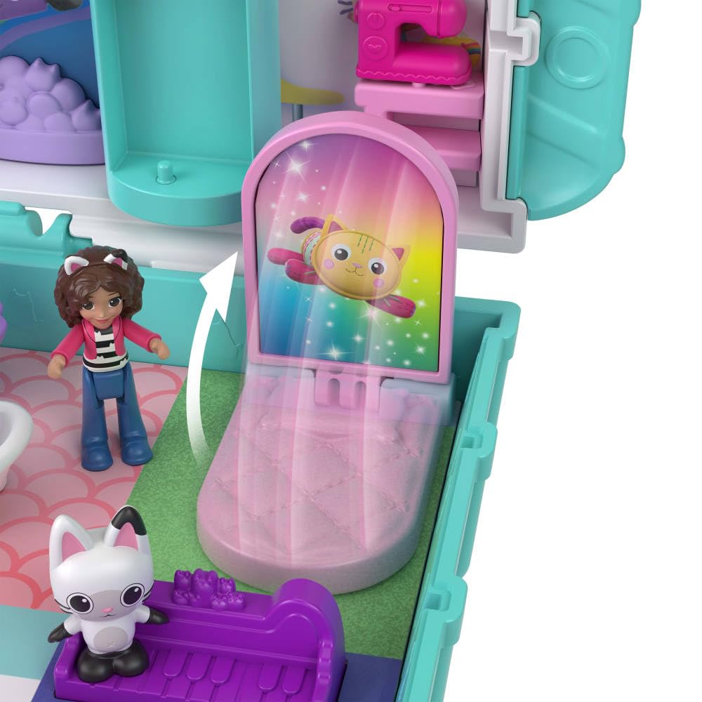 Polly Pocket x Gabby’s Dollhouse Compact, Micro Dolls and Playset, 9 Themed Accessories, Pandy Paws, Cakey, & Mercat Pet Friends