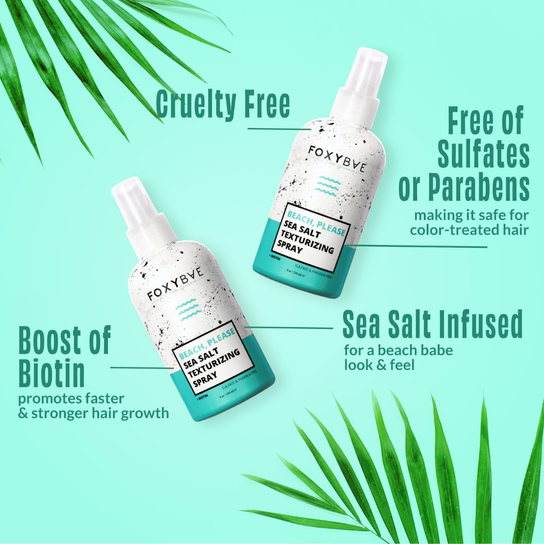 FoxyBae Sea Salt Spray for Hair - with Biotin - Texture, Texturizing, Volumizing, Thickening - for Men & Women - 8 Fl Oz